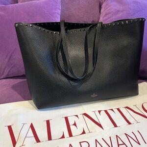 Valentino Rockstud Black Leather Tote Bag